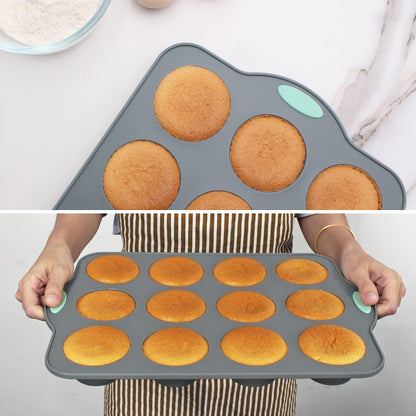 To encounter 8 in 1 Silicone Baking Set - 6 Silicone Molds - 2 Silicone Baking Mat, Nonstick Cookie Sheet, Cake Muffin Bread Pan with Grips and Metal Reinforced Frame More Strength, Light Grey