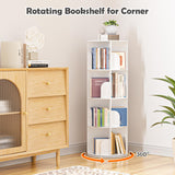 upsimples Rotating Bookshelf, 360° Display Corner Shelf for Book, 4 Tier Floor Standing Spinning Bookcase, Narrow Storage Rack for Kids Room, Bedroom, Living Room, White upsimples