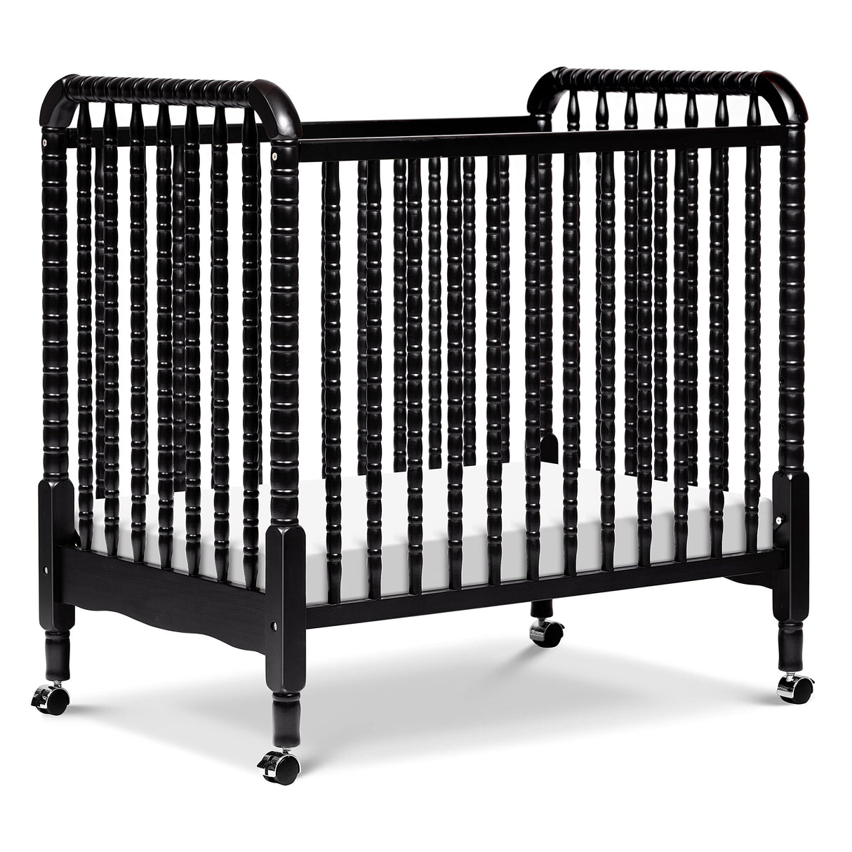 DaVinci Jenny Lind 3-in-1 Convertible Mini Crib in Ebony, Removable Wheels, Greenguard Gold Certified DaVinci