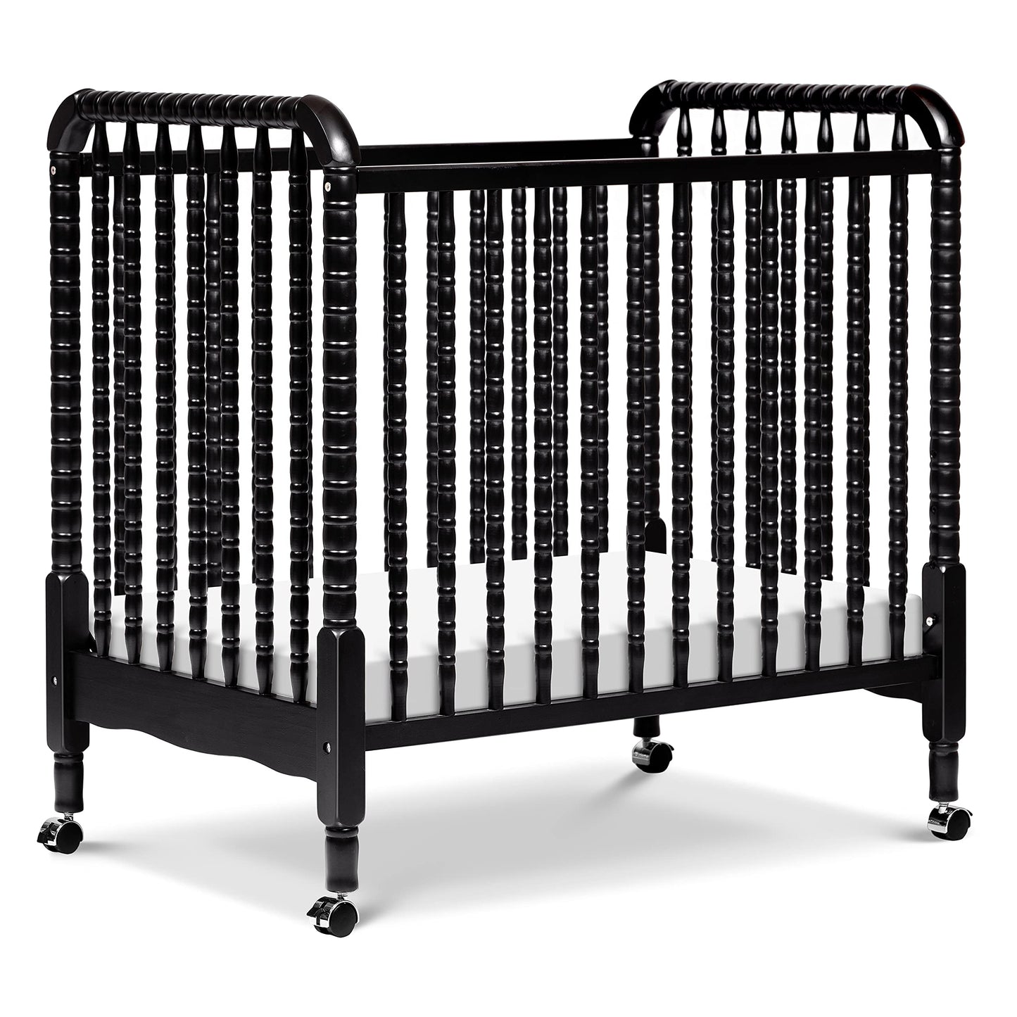 DaVinci Jenny Lind 3-in-1 Convertible Mini Crib in Ebony, Removable Wheels, Greenguard Gold Certified