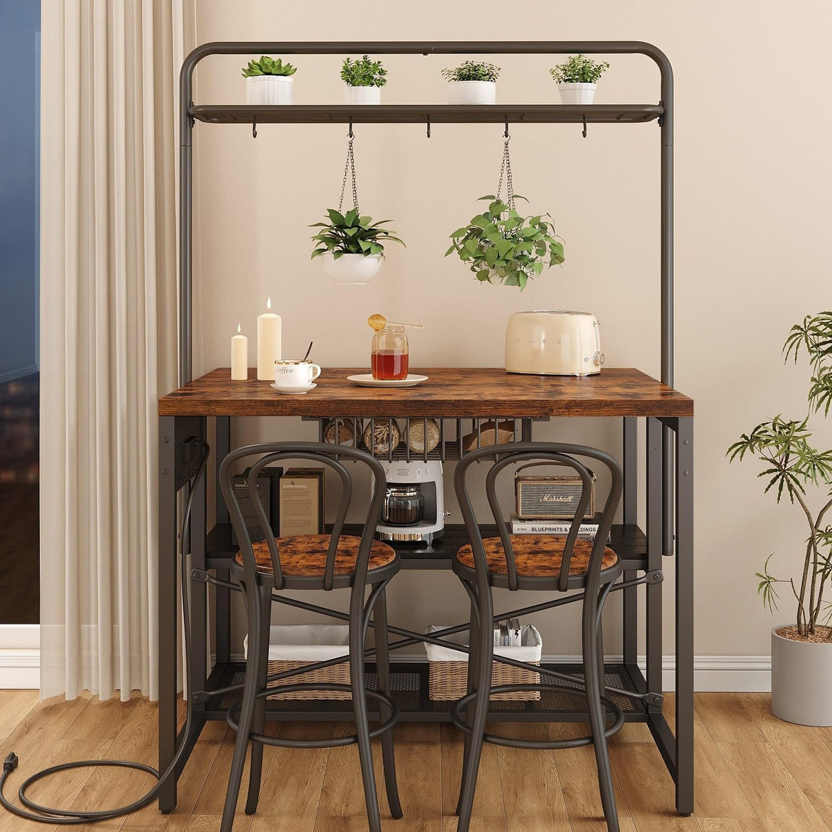 Jocoevol Kitchen Island with Storage, Bakers Rack with Power Outlet, Island Table for Kitchen, Bakers Rack with Storage, Large Kitchen Island Table, Coffee Bar Table with Shelf,5 Racks, Rustic Brown Jocoevol