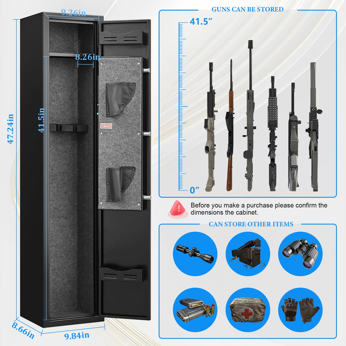 2-3 Gun Safe for Rifles and Pistols, No Assembly Required, Gun Safes for Rifle with Password Lock, Gun Cabinet for Home with Removable Shelf，180° Full Access Door, Alarm System & Mute Mode Marcree