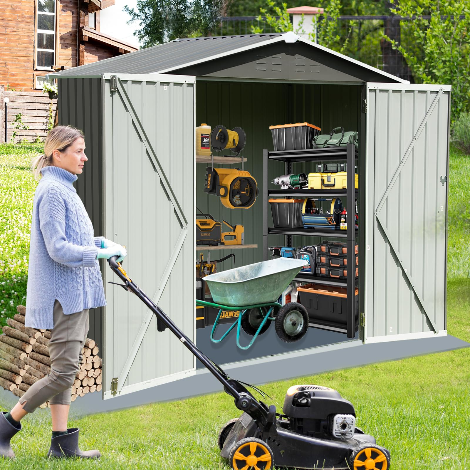 Large 7×4.2 FT Outdoor Resin Storage Sheds, Metal Tool Sheds with Lockable Doors, Heavy Duty Garden Shed for Bike with Vents, Tool Sheds & Outdoor Storage Clearance for Backyard Patio Lawn Ou - WoodArtSupply