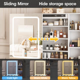 Makeup Vanity Desk with LED Lighted Sliding Mirror, Vanity Table with Jewelry Cabinet and 4 Drawers, Charging Station & Lots Storage Shelves, Adjustable Brightness, Dressing Table Cushioned Stool Set Vabches