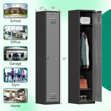 Kooyon Metal Lockers for Employees,71" Steel Storage Cabinet with 1 Door Lockable for Home,Gym,School,Office,Garage-Assembly Required(Black Gray) Kooyon
