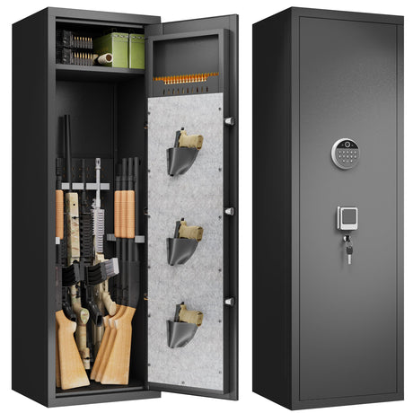 Gun Safes Cabinets Large Biometric Gun Safes Fireproof Fingerprint Long Gun Safe for 3 Pistols and 10 Home Rifle Shotguns, with Ammunition Storage Rack and Led Light Hymnxemo