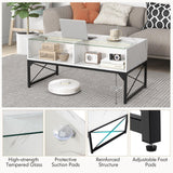 Giantex LED Coffee Table, High Gloss Coffee Tables with 4 Storage Cubes, 20-Color Lights, Remote Control, Faux Marble & Tempered Glass Top, Modern Accent Rectangle Center Table for Living Room (White) Giantex