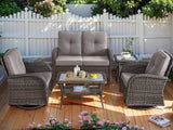 HUMMUH 5-Piece Patio Furniture Wicker Outdoor Conversation Set,All-Weather Rattan Swivel Chairs Bistro Set with Loveseat Coffee Table for Backyard,Poolside,Deck(Brown/Grey) HUMMUH