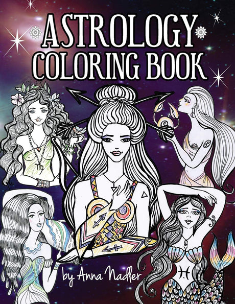 Astrology Coloring Book: Dive deep into this zodiac signs adult coloring book. Includes two illustrations for each sign and its personality and characteristics. Majosta