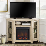 Walker Edison Alcott Classic Glass Door Fireplace Corner TV Stand for TVs up to 55 Inches, 48 Inch, White Oak Walker Edison