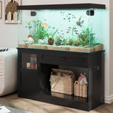 LUMIINOFAMI 40 Gallon Tank Stand, Wooden Aquarium Stand 40 Gallon Fish Tank Stand with Drawer, Reptile Tank Stand with Power Strip and LED, Tank Stand -1000Lbs Capacity, Black LUMIINOFAMI