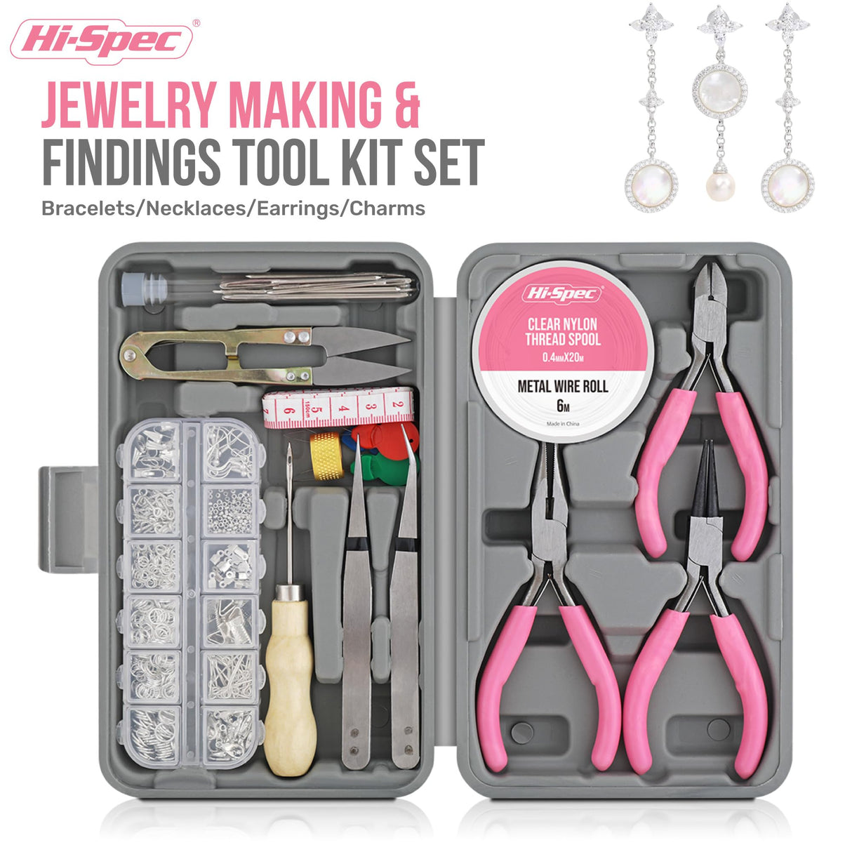 Hi-Spec 17pc Jewelry Making Tool Kit & 600pc Findings Accessories Box Set. Pliers & Wires for Handmade Bracelets, Necklaces, Earrings and Charms Arts & Crafts Hi-Spec