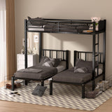 UOCFYK Twin L-Shaped Triple Bunk Bed with Drawers,Can be Divided into 3 Separate Beds w/Safety Textilene Guardrals & Ladder,Space Saving Design for 3 Kids & Teens, No Box Spring Needed, Black UOCFYK