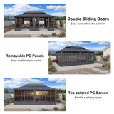 PURPLE LEAF 12' X 20' Sunroom with Light Permanent Hardtop Gazebo Solarium Galvanized Steel Double Roof Aluminum Outdoor Screen House for Patio Deck Backyard Grey PURPLE LEAF