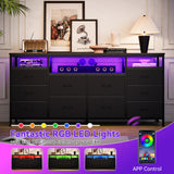 63.3 Inch Black Dresser for Bedroom, 10 Drawer Dresser TV Stand for 65 70 75 Inch TV, Fabric Chest of Drawers with LED Lights & Power Outlets, Long Entertainment Center for Closet, Living Room, Entryw GarveeHome