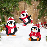 COCHIE Penguin Christmas Decorations Indoor, Cute Penguins Winter Tiered Tray Decor Set of 3, Wooden Penguin Blocks Xmas Table Decoration for Party Home Office Shelf Door (Red) COCHIE