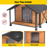 Aivituvin Dog House with Anti-Chewing Metal Frame Outdoor Large Wooden Dog Kennel Outside with Overhang Roof Large Porch Weatherproof Aivituvin