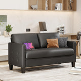 STHOUYN 59” Black Faux Leather Sofa Couch, Modern Comfy Office 2 Seater Couch Loveseat with USB and Tufted Armrest, Small Love Seat Couches for Living Room, Bedroom, Apartment STHOUYN