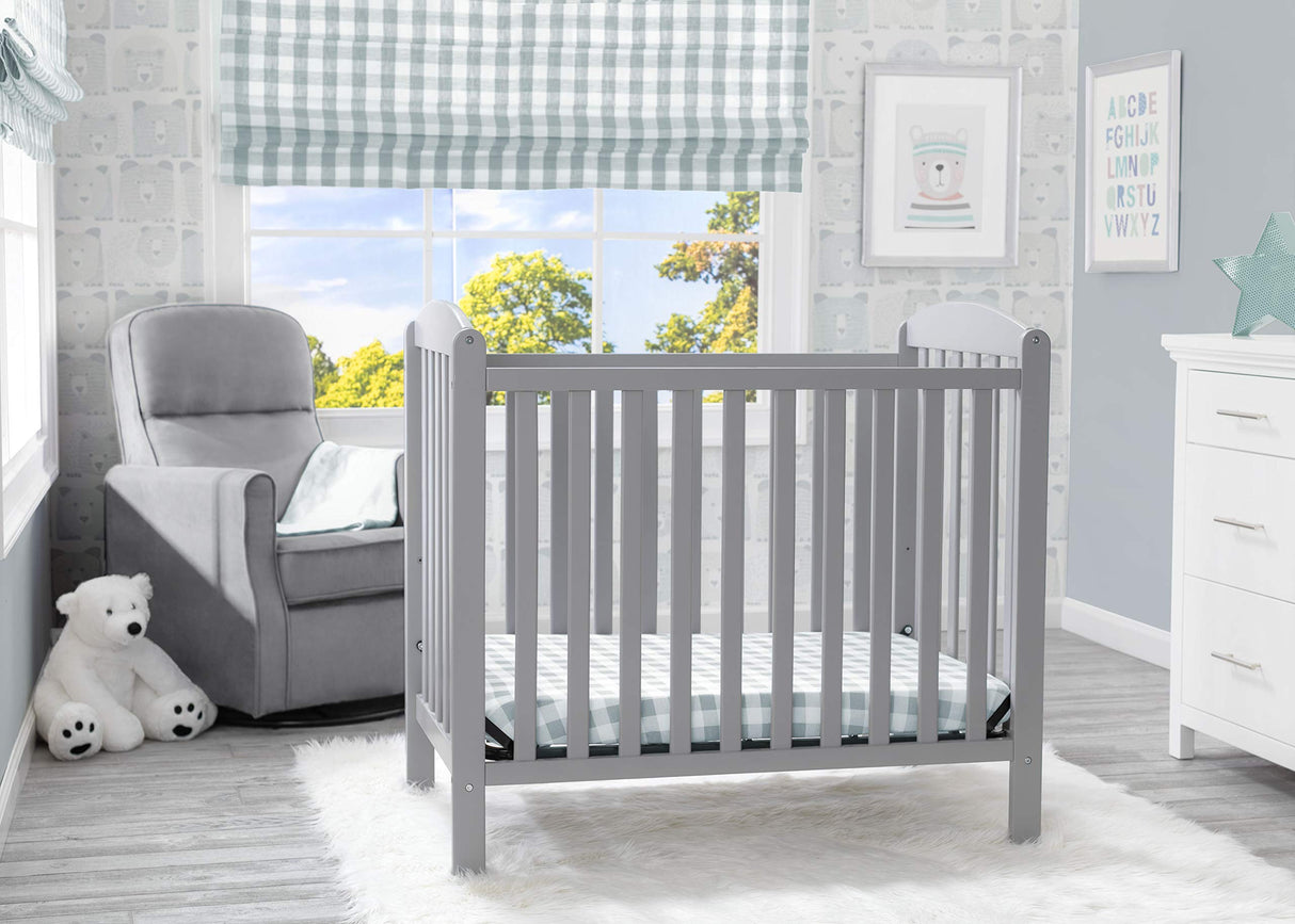 Delta Children Emery Mini Convertible Baby Crib with 2.75-inch Mattress, Grey Delta Children