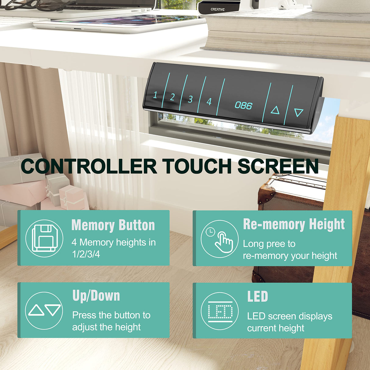 Monomi Electric Standing Desk, 55 x 28 inches Height Adjustable Desk, Ergonomic Home Office Sit Stand Up Desk with Memory Preset Controller (White Top/Wood Grain Frame) Monomi