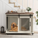 IDEALHOUSE 37'' Dog Crate Furniture Side End Table with Flip Top and Movable Divider, Wooden Dog Crate Table Large, Style Dog Kennel Side End Table, White IDEALHOUSE
