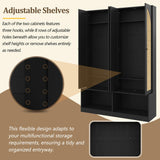 LUMISOL Farmhouse Widen Hall Tree with 4 Rattan Doors for Entryway, 4-in-1 Seating Bench with 6 Hidden Hooks, 78.7”H Entryway Shoe Cabinet with Open Bottom Compartments and Adjustable Shelf, Black LUMISOL