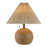 JONATHAN Y JYL1145A Aksel 17.25" Coastal Scandinavian Resin/Iron Sphere LED Table Lamp with Pleated Shade and Pull Chain, Brown Wood Finish/Beige, for Entry Console, Bedroom, Living Room JONATHAN Y