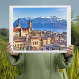 WUIVCTR Alps Mountain Landscape Lausanne Cityscape Switzerland Painting by Numbers DIY Unique Canvas Oil Painting Kit Digital Painting 16x20inch WUIVCTR