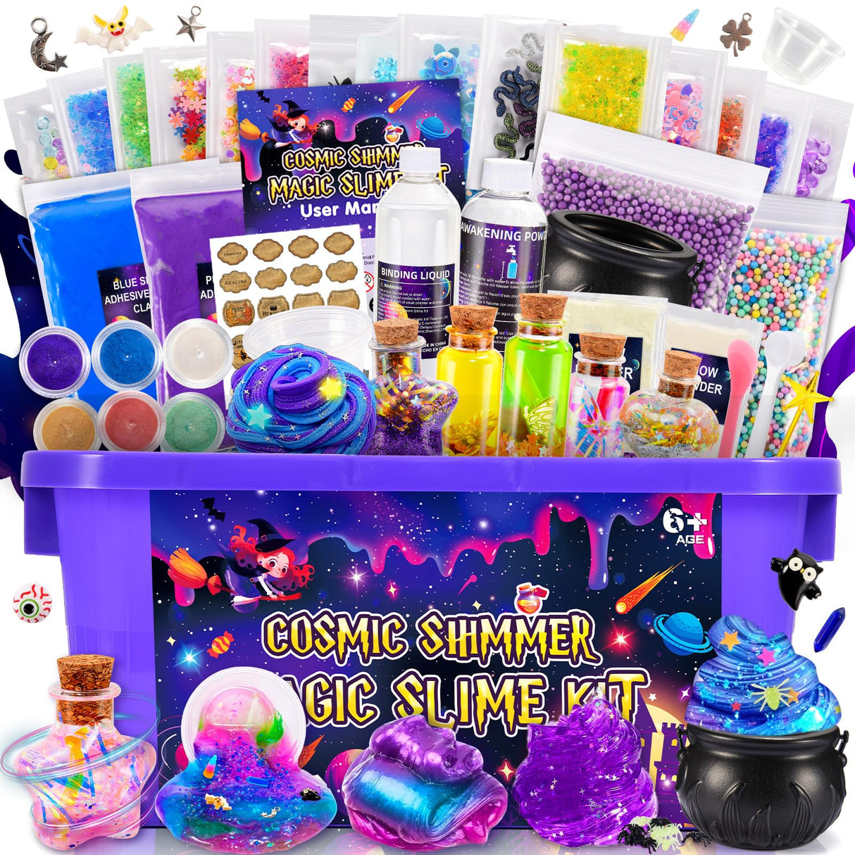 Slime Kit for Girls, Magic Galaxy Slime Making Kit with Magic Sticker,Making Butter Slimes Dark Powder to Make Glitter & Galactic Slimes Stress Relief Toys Fun Gifts Toys for 6-12 Year Olds Girls Boys HCHILDHOOD