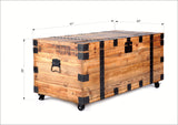 NewCosmos Vintage Reclaimed Fir Wood Storage Trunk – Rustic Charm with Black Metal Accents – No Assembly Required, Optional Wheels Included NewCosmos