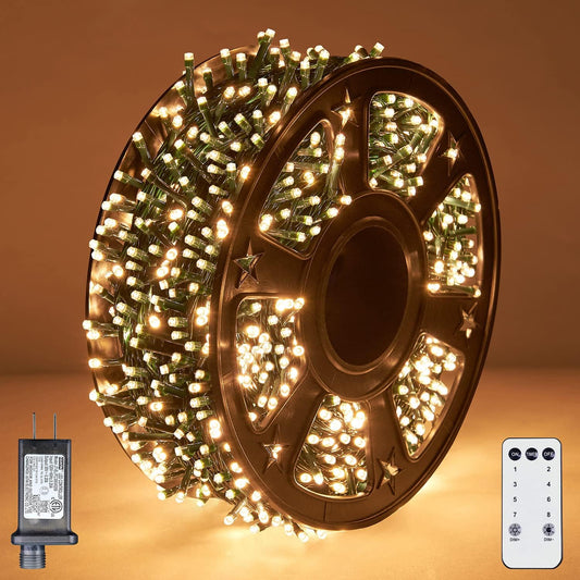 Christmas Lights Outdoor 330FT 1000 LED String Lights with Reel, 8 Modes&Timer Remote, UL Listed, Decorations for Christmas Holidays Party Wedding, Green Wire