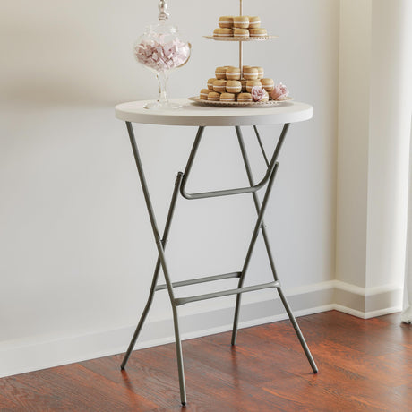 Flash Furniture Elon 2.6' Round Folding Bar Height Table for Parties and Commercial Events, Indoor/Outdoor Plastic Bar Height Folding Table, White Flash Furniture