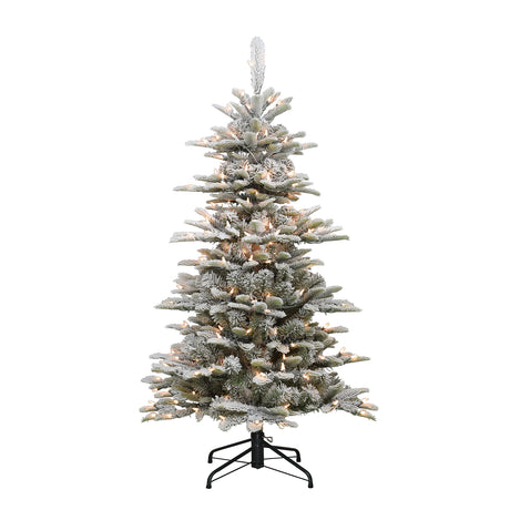 Puleo International Pre-Lit 4.5' Slim Flocked Aspen Fir Artificial Christmas Tree with 200 Lights, Green Puleo International