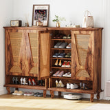 Tribesigns Rattan Shoe Cabinet for Entryway, 5-Tier Large Hidden Shoe Organizer Cabinet with Ventilated Doors, Modern Freestanding 25-Pair Shoe Rack Closet Organizer Shoe Storage Cabinet Tribesigns