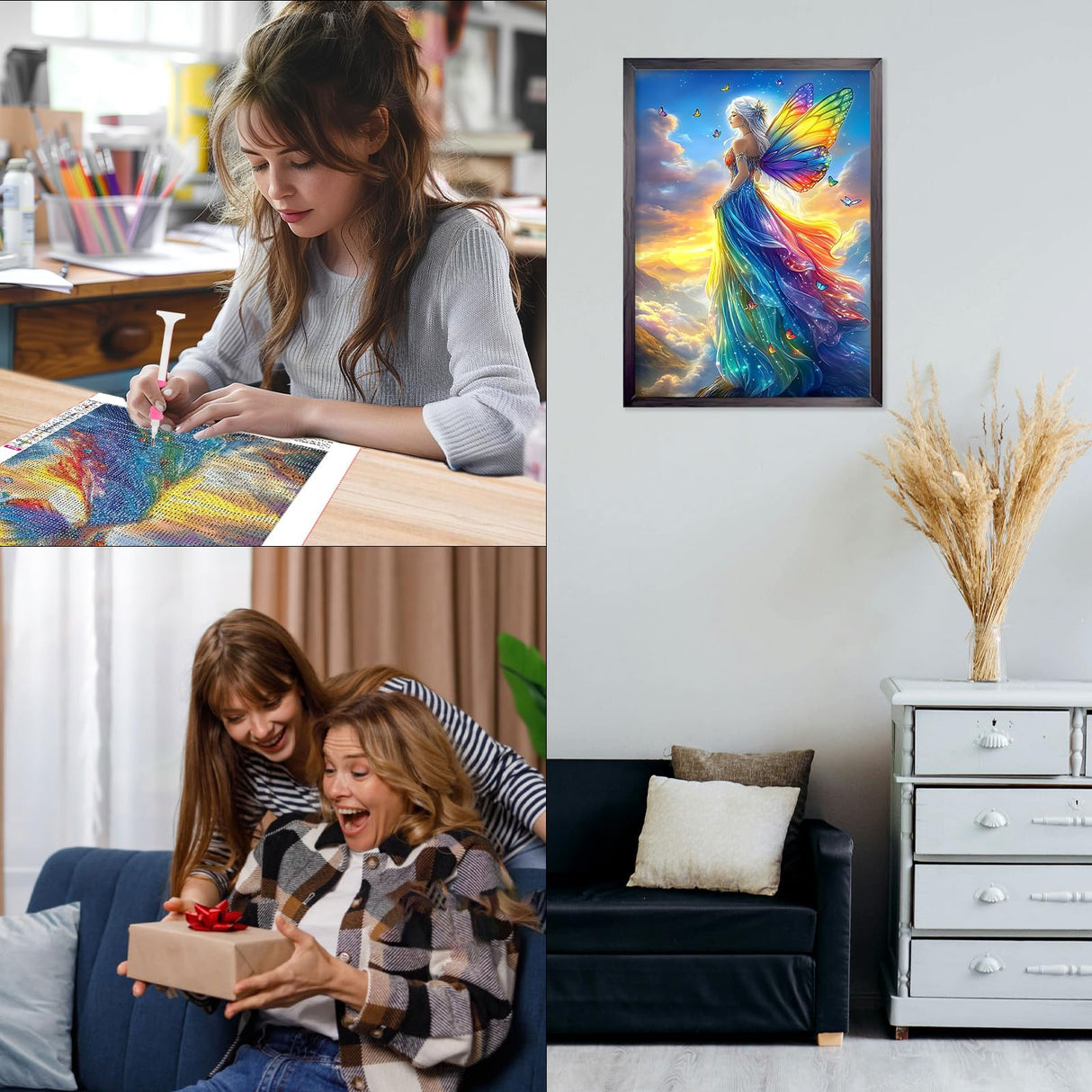 CEOVR Fairy Diamond Art Kits for Adults, 5D DIY Full Drill Diamond Painting Dots Gem Art, Adult Crafts Kits Arts and Crafts, Wall Decor for Home Office 12x16inch CEOVR