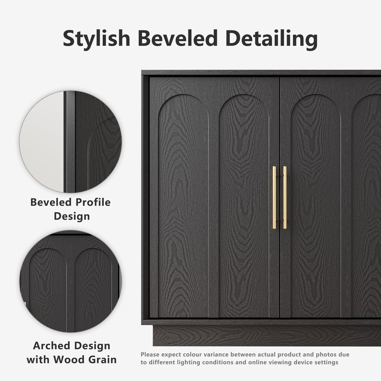 FORTUNETEC Sideboard Buffet Cabinet with Storage, Modern Accent Cabinet with Arched Doors & Shelf, 31.5" Modular Media Console, Minimalist Credenza for Living Room Kitchen Dining Room Entryway, Black FORTUNETEC