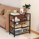 Yusong Shoe Rack, 4 Tier Shoe Organizer Storage for Closet Entryway, Narrow Slim Metal Shoe Shelves with Industrial Wooden Top, Rustic Brown and Black Yusong