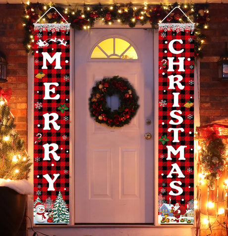 Christmas Decorations Merry Christmas Banner Xmas Porch Door Sign Welcome Banner for Wall Home Party Decor Christmas Decorations Indoor Outdoor Labrostar
