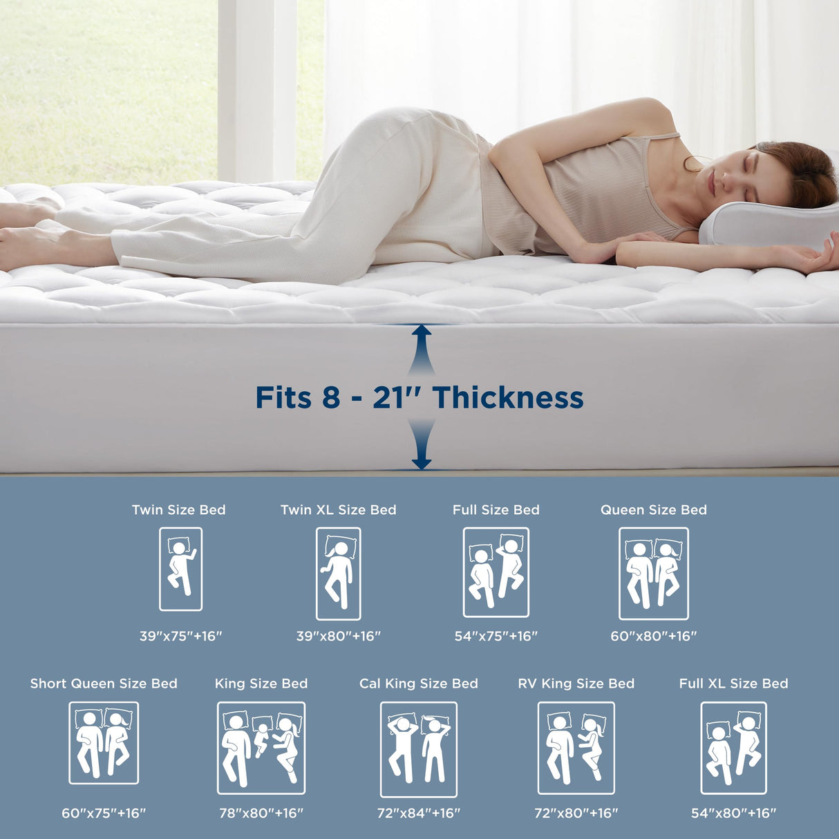 Bedsure Full Size Mattress Pad - Quilted Fitted Mattress Topper Protector with 8-21 Inches Deep Pocket, Noiseless Breathable Bed Cover Padded, Machine Washable, White, 54x75 Inches Bedsure