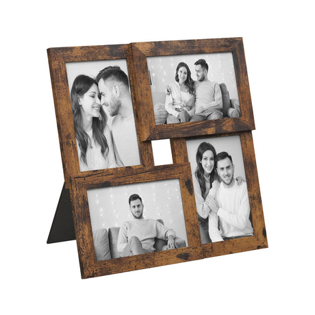 SONGMICS 4x6 Collage Picture Frames, Family Photo Collage Frame Set of 4 for Wall Decor, Glass Front, Wall Hanging or Tabletop, Rustic Brown SONGMICS