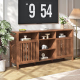 BVIUNTWO Farmhouse Brown TV Stand with Grille Doors, 5 Open Storage Compartments, 65" Media Console with Adjustable Shelves for Living Room BVIUNTWO