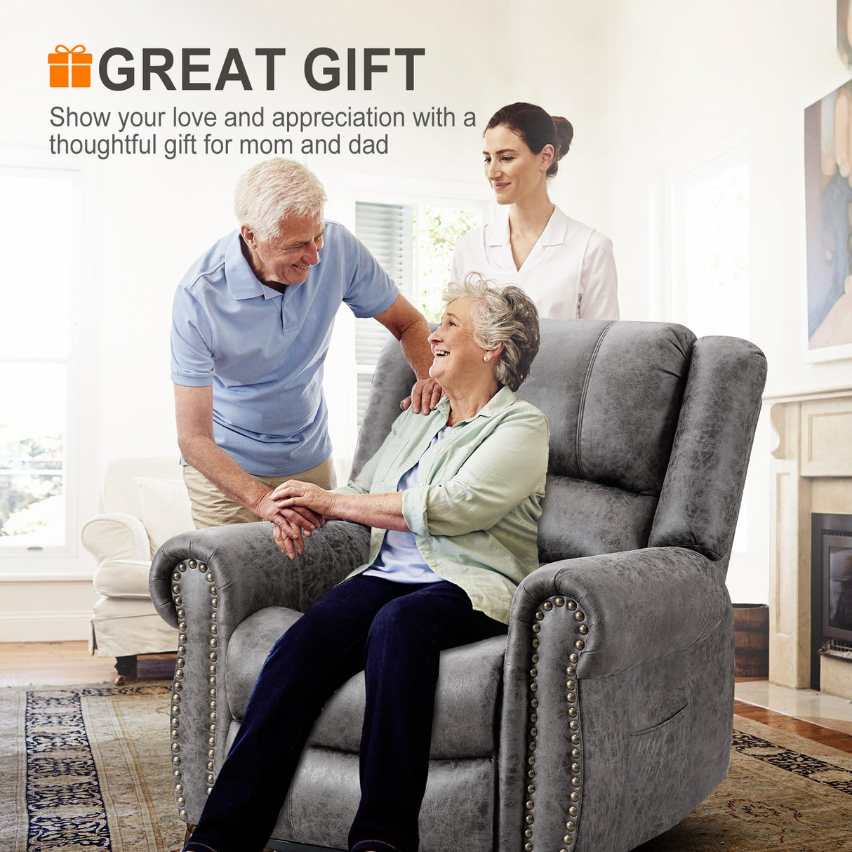 CDCASA Dual Motor Lay Flat Lift Chairs Recliners for Elderly with Massage and Heat, Breathable Leather Infinite Position Large Sleeping Electric Power Lift Chair Recliner for Seniors, Grey CDCASA