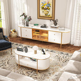 oneinmil Luxury 70" Fluted TV Stand for TVs Up to 75", Modern Entertainment Center with Faux Marble Top, Media Console with Curved Profile Design, Television Stands for Living Room, White oneinmil