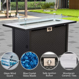 6-Piece Patio Furniture Set Outdoor Furniture Set with 45'' Propane Gas Fire Pit Table Outdoor Conversation Set Wicker Sofa Set Non-Slip Cushions Waterproof Covers, Navy Blue Rattan Star