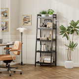 vovala Bookshelf, 5 Tier Ladder Bookcase with Bamboo Frame, Freestanding Tall Narrow Display Plant Shelf for Living Room, Kitchen, Bedroom, Balcony, Black vovala