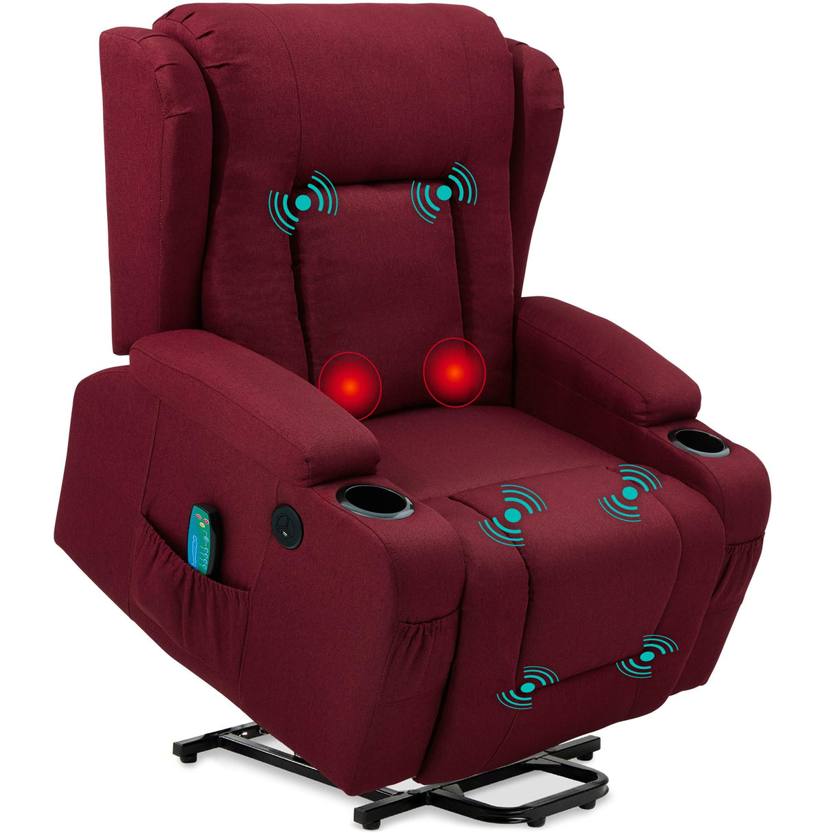 Best Choice Products Modern Linen Electric Power Lift Chair, Recliner Massage Chair, Adjustable Furniture for Back, Legs w/ 3 Positions, USB Port, Heat, Cupholders, Easy-to-Reach Button - Burgundy Best Choice Products