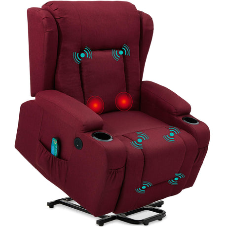 Best Choice Products Modern Linen Electric Power Lift Chair, Recliner Massage Chair, Adjustable Furniture for Back, Legs w/ 3 Positions, USB Port, Heat, Cupholders, Easy-to-Reach Button - Burgundy Best Choice Products