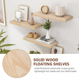 Natural Wood Floating Shelves, Wood Floating Shelves for Wall Set of 3, 17 Inch Natural Raw Wood Shelves for Living Room Bedroom Home Office - Natural fuqing