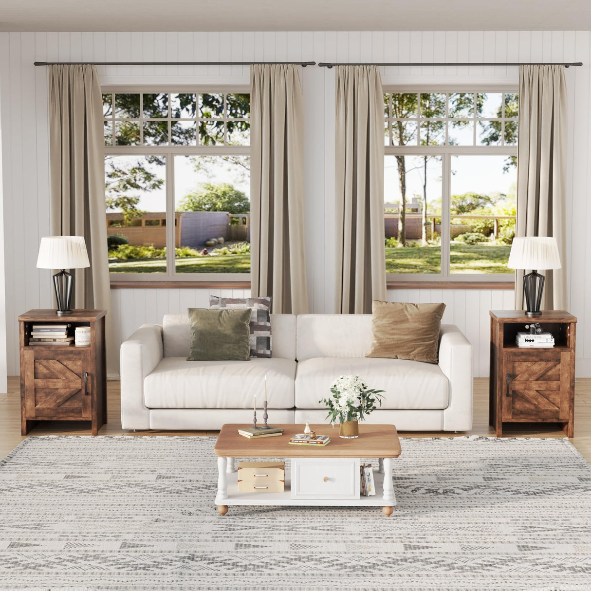 JUMMICO Farmhouse Nightstand, Modern Bedside Table with Barn Door and Shelf, Rustic End Table Side Table for Bedroom, Living Room (1, Rustic Oak) JUMMICO