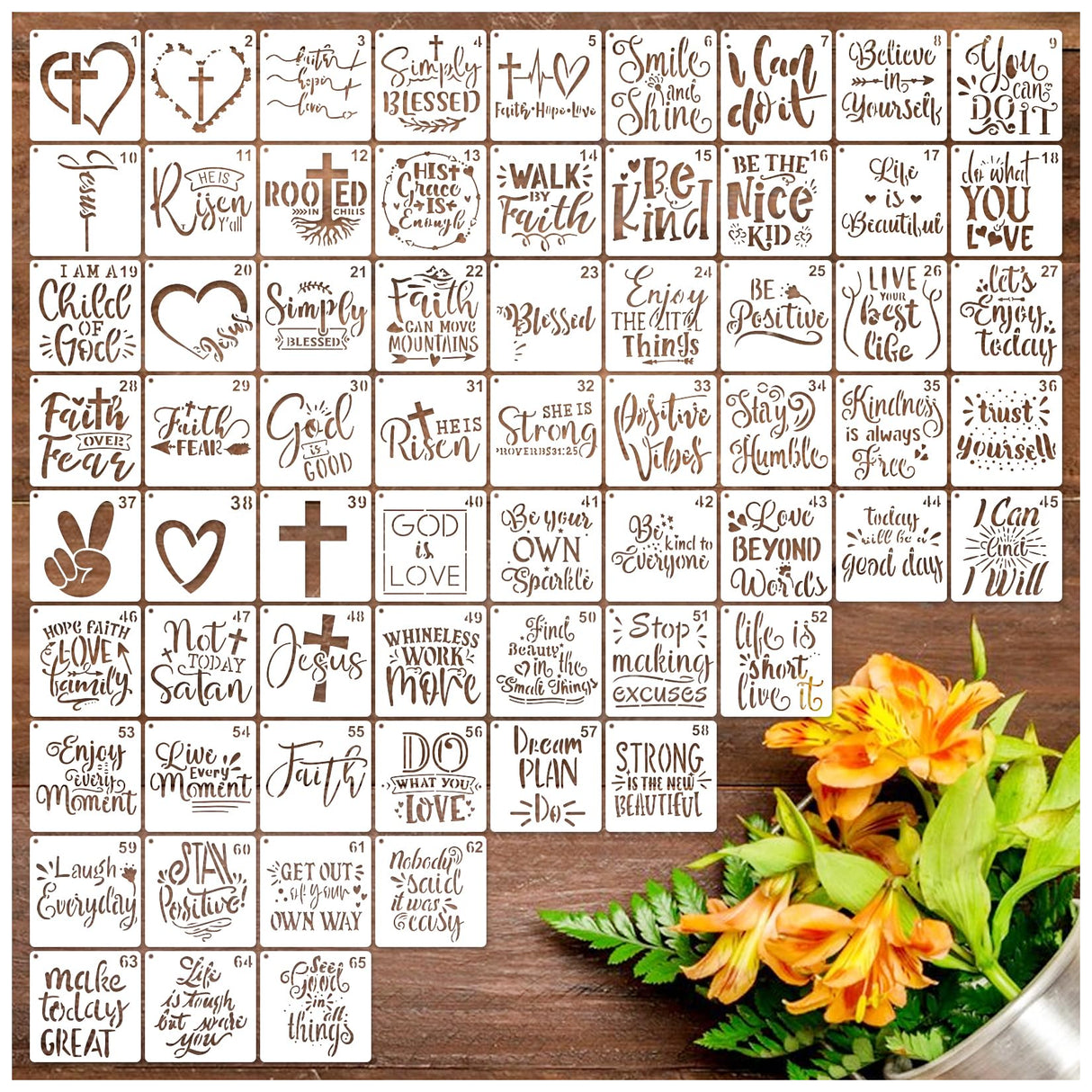 65Pcs Small Stencils for Painting on Wood Reusable, 3 Inch Reusable Stencil for Craft Ornament Paint Template Stencils for Wall Card Rock Wood Signs Coasters Canvas Home Decor (Bible Words) Hosomono